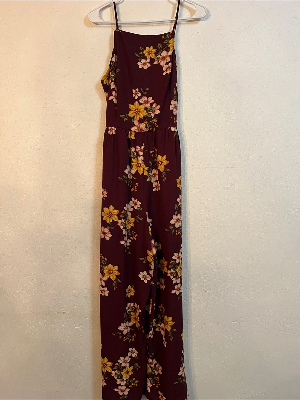 Xhilaration Burgundy Floral Strappy Jumpsuit